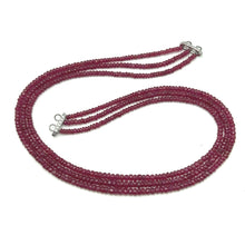 Natural Precious Necklace Ruby Gem Beads 3 Strands Layered Unique Jewelry