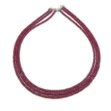 Natural Precious Necklace Ruby Gem Beads 3 Strands Layered Unique Jewelry