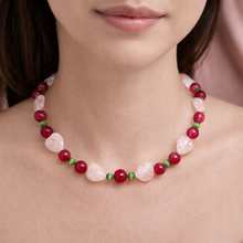Natural Rose Quartz Jade Gemstone Necklace Heart Beads | Faceted Glass Ball Beads 15.6