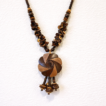 Natural Handmade Unique Spiral Design Coconut Shell Statement Necklace with Tassels Jewelry