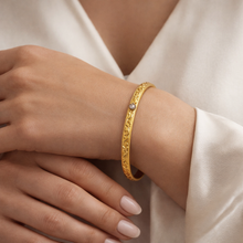Vintage-Inspired Yellow Gold Plated Bangle 500ml with Detailed Geometric Engravings and Traditional Electroplated 1 Piece Gold Bangle