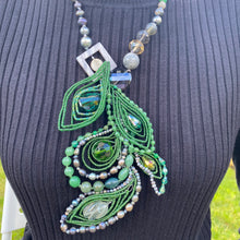 Handmade Matinee Necklace Peacock Inspired Green 19
