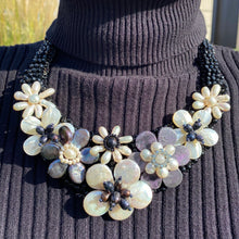 Handmade Necklace 20inch with White Gray Freshwater Pearls and Water Shell Choker