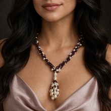 Natural Garnet & Pearl Gemstone Handmade Necklace
