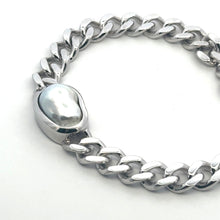 925 Sterling Silver Cuban Link Bracelet with South Sea Pearl | 15 Carat Smooth High Luster | Unisex Luxury Statement