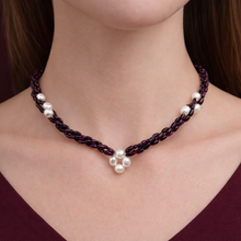Natural Garnet Balloon & Plain Pearl Three Strand Gemstone Necklace