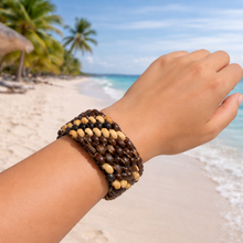 Handmade Natural Coconut Shell Beaded Stretchable Bracelet - Eco-Friendly Boho Jewelry