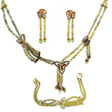 9K Two-Tone Gold | Natural Sapphire Tourmaline & Diamond Necklace & Bracelet Set - Necklace Bracelet Set