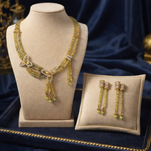 9K Two-Tone Gold | Natural Sapphire Tourmaline & Diamond Necklace & Bracelet Set - Necklace Bracelet Set
