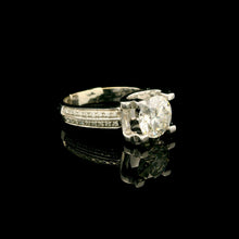 9K White Gold Diamond Engagement Ring | Round Solitaire | Channel-Set Double Band | Classic Bridal Design - Ring