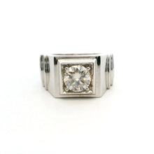 9K White Gold Signet Ring | Bold Square Bezel Solitaire | Solid Stepped Shoulders Design Jewelry - Ring