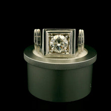 9K White Gold Signet Ring | Bold Square Bezel Solitaire | Solid Stepped Shoulders Design Jewelry - Ring