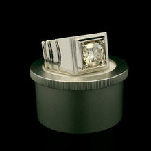 9K White Gold Signet Ring | Bold Square Bezel Solitaire | Solid Stepped Shoulders Design Jewelry - Ring