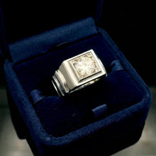 9K White Gold Signet Ring | Bold Square Bezel Solitaire | Solid Stepped Shoulders Design Jewelry - Ring