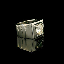9K White Gold Signet Ring | Bold Square Bezel Solitaire | Solid Stepped Shoulders Design Jewelry - Ring