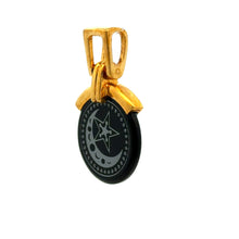 9K Yellow Gold Black Onyx Crescent Moon & Star Two-Sided Pendant | Islamic Sacred Symbol Medallion - Pendant