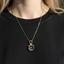 9K Yellow Gold Black Onyx Crescent Moon & Star Two-Sided Pendant | Islamic Sacred Symbol Medallion - Pendant
