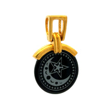 9K Yellow Gold Black Onyx Crescent Moon & Star Two-Sided Pendant | Islamic Sacred Symbol Medallion - Pendant
