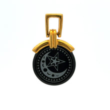 9K Yellow Gold Black Onyx Crescent Moon & Star Two-Sided Pendant | Islamic Sacred Symbol Medallion - Pendant