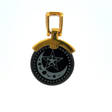 9K Yellow Gold Black Onyx Crescent Moon & Star Two-Sided Pendant | Islamic Sacred Symbol Medallion - Pendant