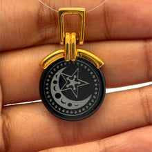 9K Yellow Gold Black Onyx Crescent Moon & Star Two-Sided Pendant | Islamic Sacred Symbol Medallion - Pendant