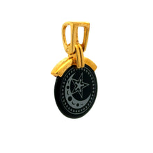 9K Yellow Gold Black Onyx Crescent Moon & Star Two-Sided Pendant | Islamic Sacred Symbol Medallion - Pendant