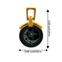 9K Yellow Gold Black Onyx Crescent Moon & Star Two-Sided Pendant | Islamic Sacred Symbol Medallion - Pendant