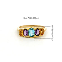 9K Yellow Gold Half Eternity Ring | Natural Citrine Amethyst & Blue Topaz | Victorian-Inspired Five-Stone Bezel-Set