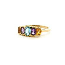 9K Yellow Gold Half Eternity Ring | Natural Citrine Amethyst & Blue Topaz | Victorian-Inspired Five-Stone Bezel-Set