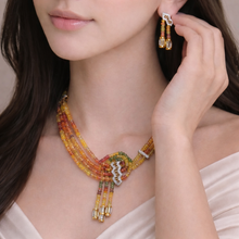 9K Yellow Gold Multicolor Natural Sapphire & Diamond Gradient Necklace & Earrings Set | Bridal Jewelry - Necklace
