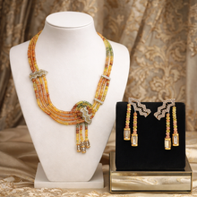 9K Yellow Gold Multicolor Natural Sapphire & Diamond Gradient Necklace & Earrings Set | Bridal Jewelry - Necklace
