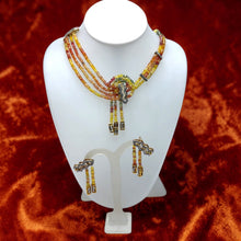 9K Yellow Gold Multicolor Natural Sapphire & Diamond Gradient Necklace & Earrings Set | Bridal Jewelry - Necklace