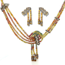 9K Yellow Gold Multicolor Natural Sapphire & Diamond Gradient Necklace & Earrings Set | Bridal Jewelry - Necklace