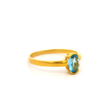 9K Yellow Gold Solitaire Ring | Natural Blue Topaz Open Bezel Setting | Modern Minimal Design Jewelry - Ring