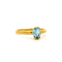 9K Yellow Gold Solitaire Ring | Natural Blue Topaz Open Bezel Setting | Modern Minimal Design Jewelry - Ring