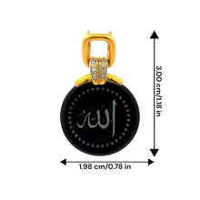 9K Yellow Gold | Natural Diamond & Black Onyx Allah Two-Sided Pendant | Islamic Religious Faith Fine Medallion - Pendant
