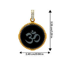 9K Yellow Gold Natural Diamond & Black Onyx Om Symbol Pendant | Hindu Religious Rope-Frame Fine Jewelry - Pendant