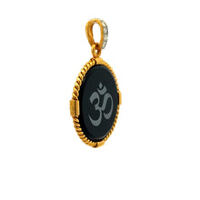 9K Yellow Gold Natural Diamond & Black Onyx Om Symbol Pendant | Hindu Religious Rope-Frame Fine Jewelry - Pendant