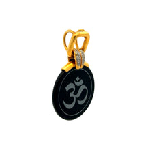 9K Yellow Gold Natural Diamond & Black Onyx Om Symbol Religious Pendant | Hindu Devotional Medallion Jewelry - Pendant