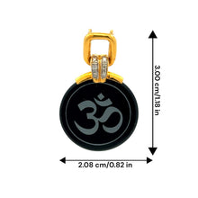 9K Yellow Gold Natural Diamond & Black Onyx Om Symbol Religious Pendant | Hindu Devotional Medallion Jewelry - Pendant
