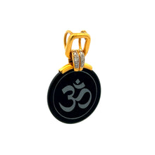 9K Yellow Gold Natural Diamond & Black Onyx Om Symbol Religious Pendant | Hindu Devotional Medallion Jewelry - Pendant