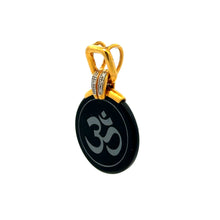 9K Yellow Gold Natural Diamond & Black Onyx Om Symbol Religious Pendant | Hindu Devotional Medallion Jewelry - Pendant