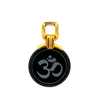 9K Yellow Gold Natural Diamond & Black Onyx Om Symbol Religious Pendant | Hindu Devotional Medallion Jewelry - Pendant