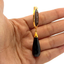 9K Yellow Gold Natural Diamond & Black Onyx Two-Sided Drop Pendant | Allah Islamic Religious Statement Jewelry - Pendant