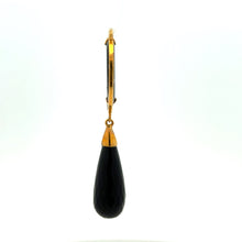 9K Yellow Gold Natural Diamond & Black Onyx Two-Sided Drop Pendant | Allah Islamic Religious Statement Jewelry - Pendant