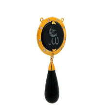 9K Yellow Gold Natural Diamond & Black Onyx Two-Sided Drop Pendant | Allah Islamic Religious Statement Jewelry - Pendant