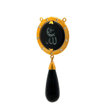 9K Yellow Gold Natural Diamond & Black Onyx Two-Sided Drop Pendant | Allah Islamic Religious Statement Jewelry - Pendant
