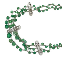 9K Yellow Gold Natural Emerald & Diamond Beaded Necklace & Earrings Set | Cylindrical Diamond Bars - Necklace Earring