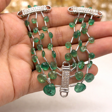 9K Yellow Gold Natural Emerald & Diamond Beaded Necklace & Earrings Set | Cylindrical Diamond Bars - Necklace Earring