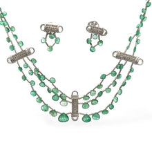 9K Yellow Gold Natural Emerald & Diamond Beaded Necklace & Earrings Set | Cylindrical Diamond Bars - Necklace Earring
